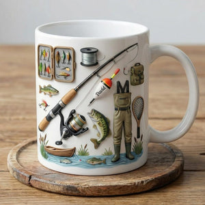 Custom Name Fishing Mug, Fishing Lures Coffee Accent Mug, Father's Day Gift for Grandpa Dad, Gift For Fisherman, Fishing Lover Cups