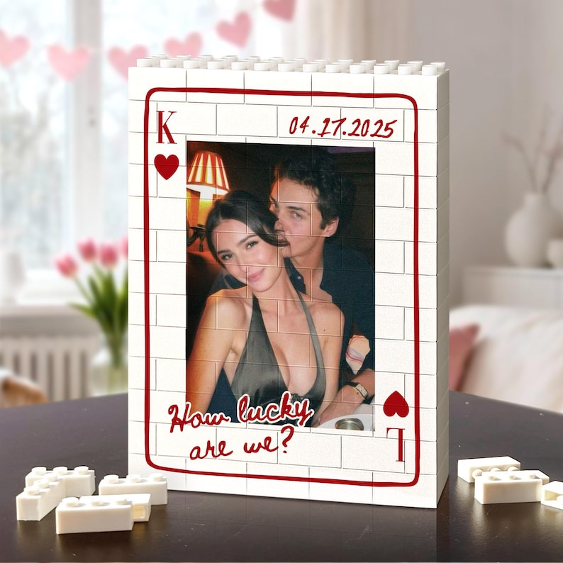 Custom Photo Building Block: Couple Playing Card Puzzle Blocks, Valentines Day Gifts For Boyfriend, Anniversary Gifts, Romantic Home Decor