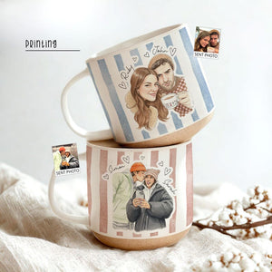 Personalized Watercolor Photo Couple Pottery Mug, Portrait Mug for Anniversary, Sentimental Gift For Couple Bestie Family, Valentine Gift