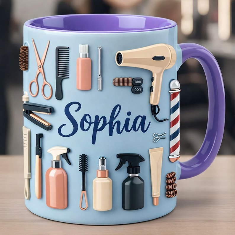 Hairdresser Gift Mug, Salon Tools Coffee Mug, Custom Name Accent Mug, Gift For Hair Stylists and Beauty Pros
