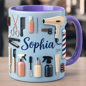 Hairdresser Gift Mug, Salon Tools Coffee Mug, Custom Name Accent Mug, Gift For Hair Stylists and Beauty Pros