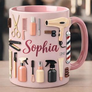 Hairdresser Gift Mug, Salon Tools Coffee Mug, Custom Name Accent Mug, Gift For Hair Stylists and Beauty Pros