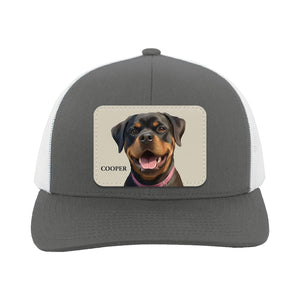 Custom Pet Portrait Trucker Hat: Personalized Leather Patch Cap, Gift for Dog Moms & Dads