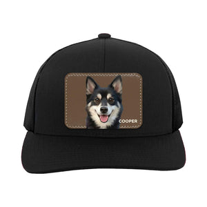 Custom Pet Portrait Trucker Hat: Personalized Leather Patch Cap, Gift for Dog Moms & Dads