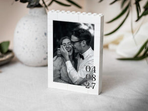Personalised Anniversary Date Gift For Her, Custom Wedding Photo Building Block, Engagement Keepsake, Romantic Valentines Day Present