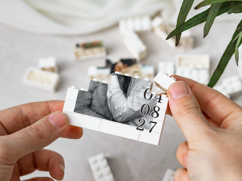 Personalised Anniversary Date Gift For Her, Custom Wedding Photo Building Block, Engagement Keepsake, Romantic Valentines Day Present