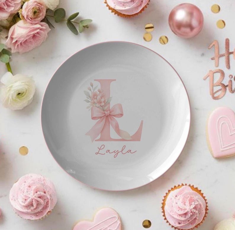 Personalized Coquette Monogram Plate, Custom Name Plate, Christmas Gift for Girls