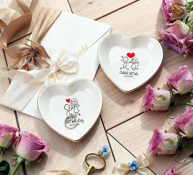 Personalized Ring Dish for Couple, Custom Engagement Jewelry Tray, Wedding Gift for Couple, Bride Gift, Anniversary Gift, Valentine's Day Gift
