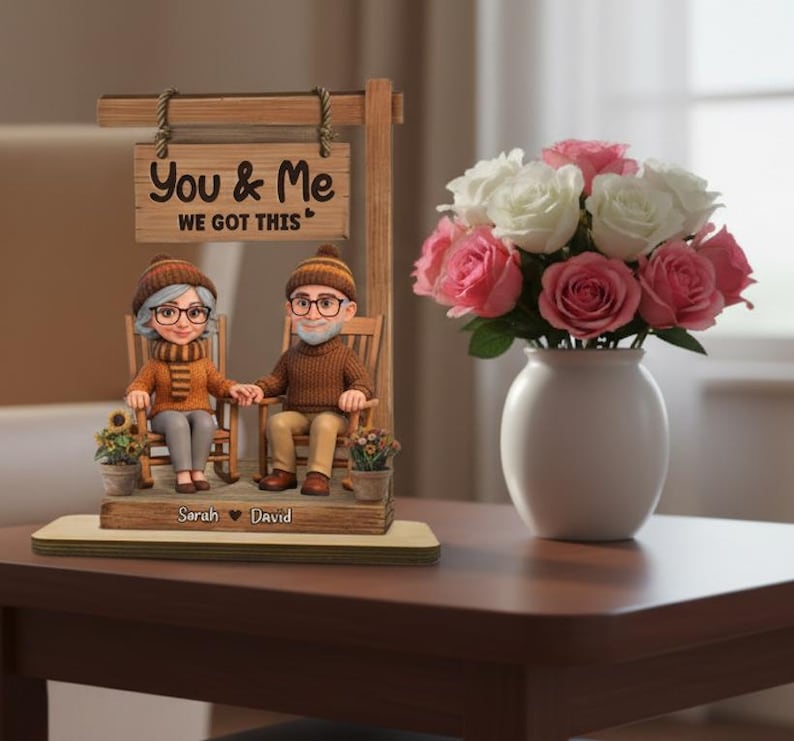 Personalized Old Couple Sitting On Rocking Chair You & Me We Got This Wooden Plaque, Valentine's Day Gift For Him Her, Anniversary Keepsake