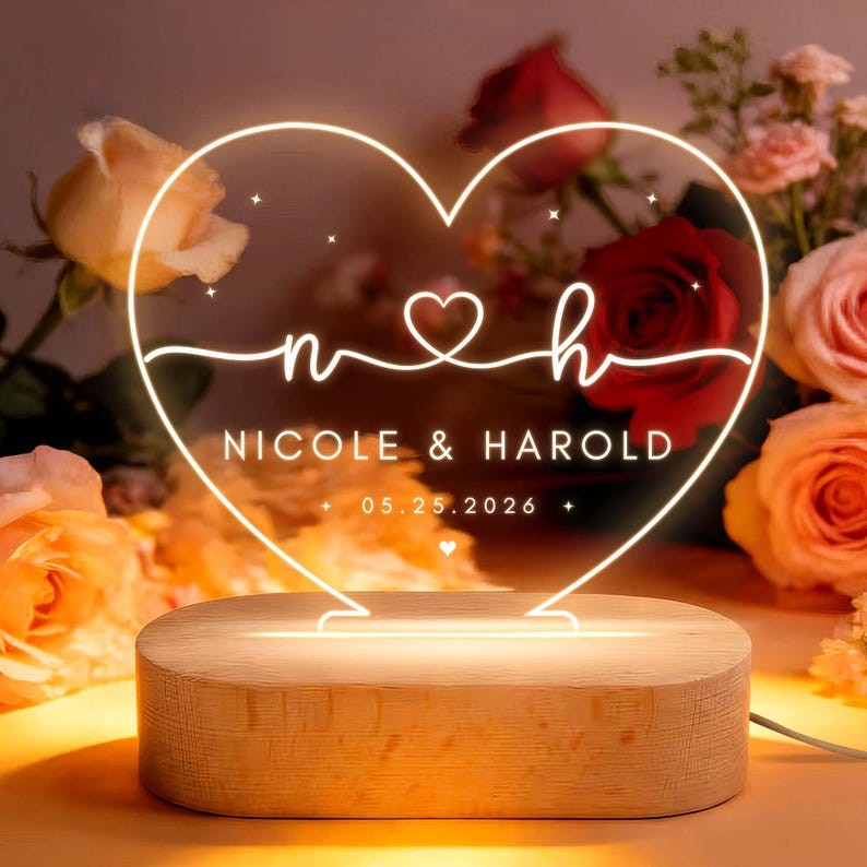 Custom Night Light as Valentines Day Gift, Engagement Gifts, Anniversary Gifts, Romantic Gift for Couple, Custom Couple Name Night Light