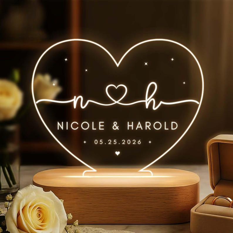 Custom Night Light as Valentines Day Gift, Engagement Gifts, Anniversary Gifts, Romantic Gift for Couple, Custom Couple Name Night Light