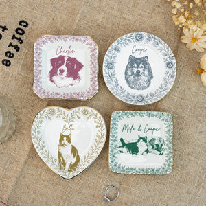 Personalized Pet Portrait Jewelry Dish, Toile De Jouy Ceramic Trinket Dish, Dog Cat Jewelry Dish, Personalized Pet Portrait Tray, Pet Lover