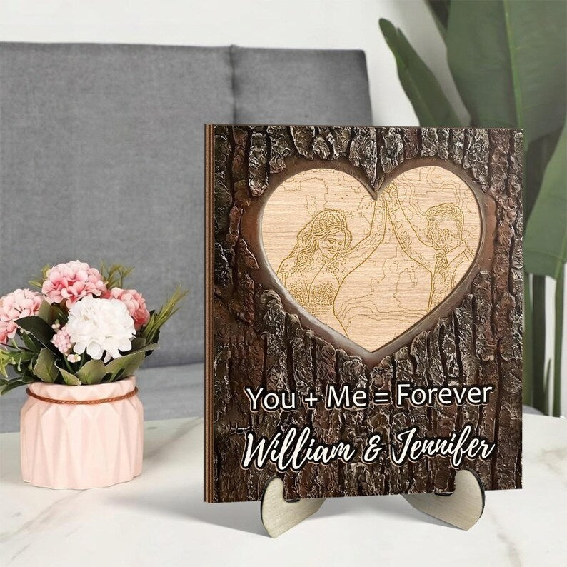Personalized Heart Wood Plaque with Photo, Custom Couples Names Sign, Romantic Anniversary Wedding Gift, Rustic Love Wooden Decor Keepsake