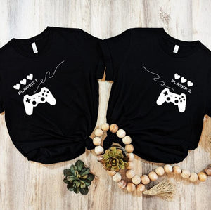 Gamer Couple Matching Shirts, Player 1 and Player 2 Tee, Gaming Valentine Matching Tshirt, Game Console Controller design gifts for couples