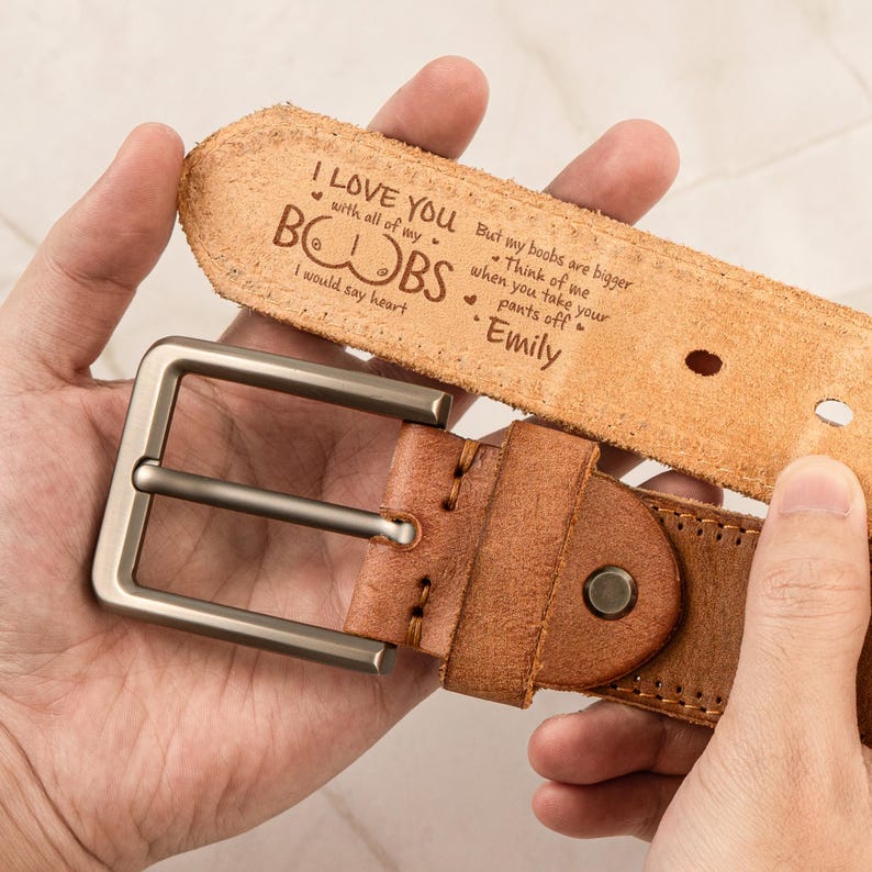 I Love You Personalized Belt For Husband, Custom Engraved Cowhide Leather Belt For Him, Funny Valentine Gift For Men, Anniversary Gift