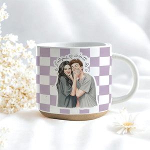 Personalized Watercolor Photo Couple Pottery Mug, Portrait Mug for Anniversary, Sentimental Gift For Couple Bestie Family, Valentine Gift