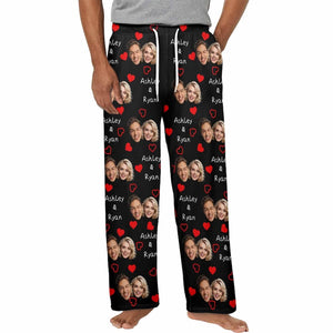 Custom Couple Pajama Pants, Personalized Face Pajama Pants for Couple, Custom Photo Pajama Bottoms w Names, Personalized Valentine Gifts