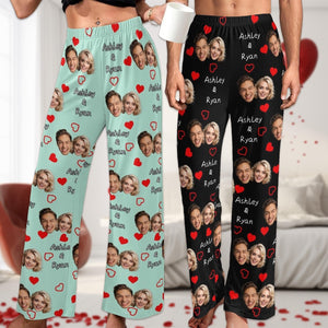 Custom Couple Pajama Pants, Personalized Face Pajama Pants for Couple, Custom Photo Pajama Bottoms w Names, Personalized Valentine Gifts