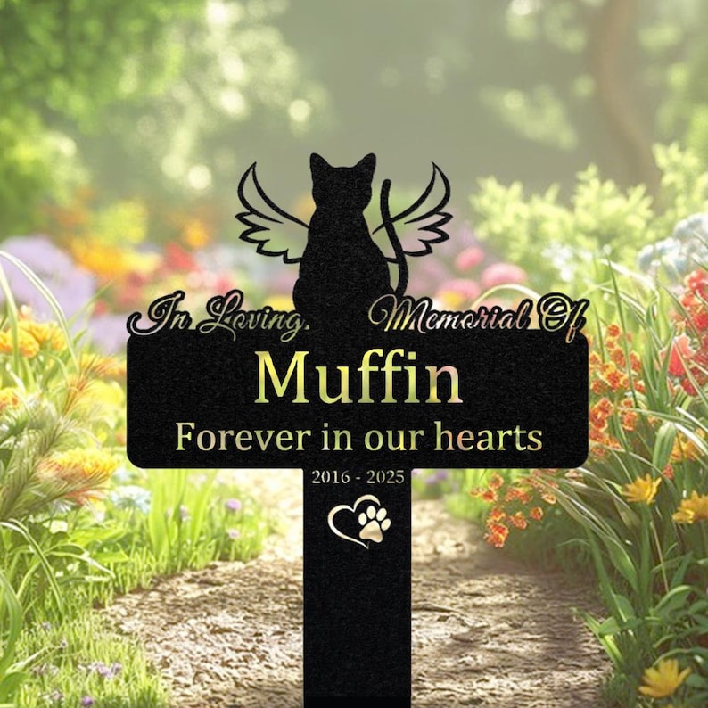 Custom Cat Memorial Stake, Metal Cat Cross, Cat Loss Sign, Pet Memorial Plaque, Garden Sign, Sympathy Gift, Pet Grave Marker, Cemetery Marker