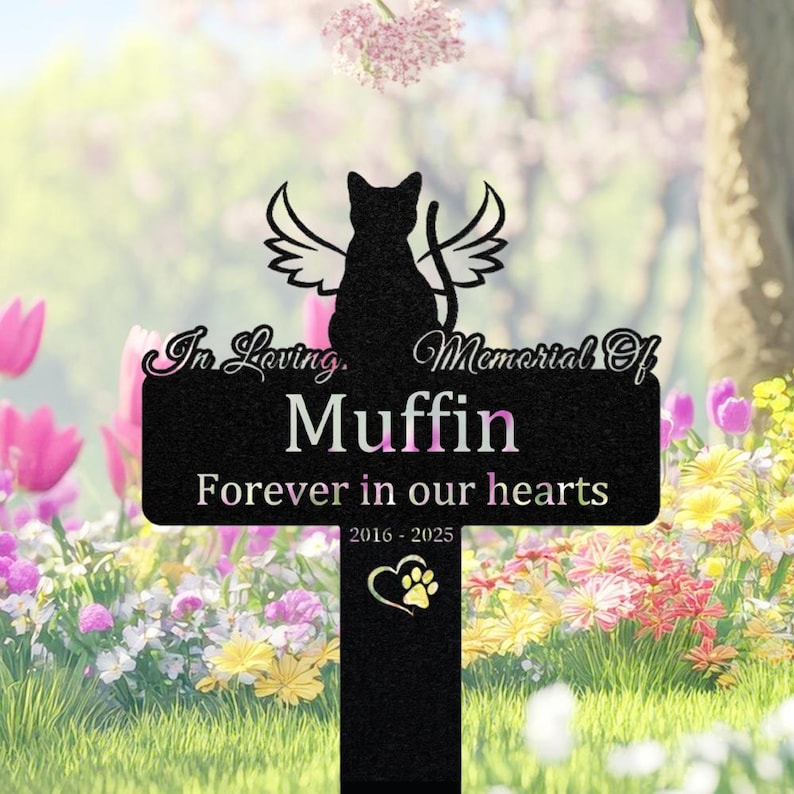 Custom Cat Memorial Stake, Metal Cat Cross, Cat Loss Sign, Pet Memorial Plaque, Garden Sign, Sympathy Gift, Pet Grave Marker, Cemetery Marker
