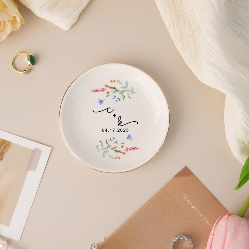 Custom Jewelry Tray, Personalized Wedding Ring Dish, Engagement Trinket Dish, Bridal Shower