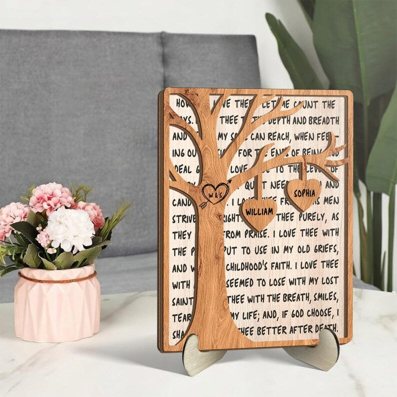 Personalized Tree of Love Wood Plaque, Custom Names Romantic Wooden Sign, Anniversary Wedding Gift for Couples, Rustic Love Keepsake Decor