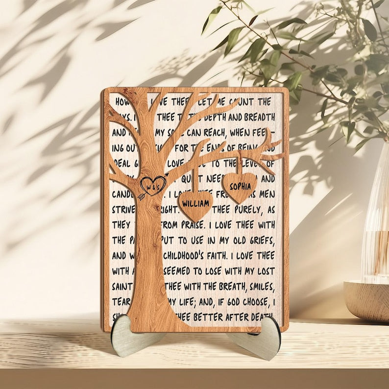 Personalized Tree of Love Wood Plaque, Custom Names Romantic Wooden Sign, Anniversary Wedding Gift for Couples, Rustic Love Keepsake Decor