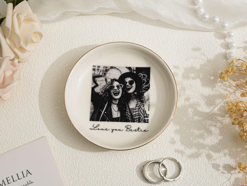 Personalised Photo Trinket Dish: Custom Jewelry Ring Dish, Wedding Gift, Bridesmaid Proposal, Trinket Tray for Best Friend, Bestie