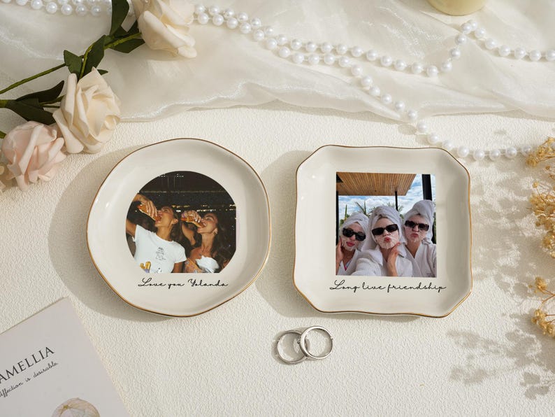 Personalised Photo Trinket Dish: Custom Jewelry Ring Dish, Wedding Gift, Bridesmaid Proposal, Trinket Tray for Best Friend, Bestie