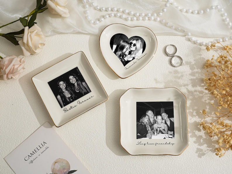 Personalised Photo Trinket Dish: Custom Jewelry Ring Dish, Wedding Gift, Bridesmaid Proposal, Trinket Tray for Best Friend, Bestie