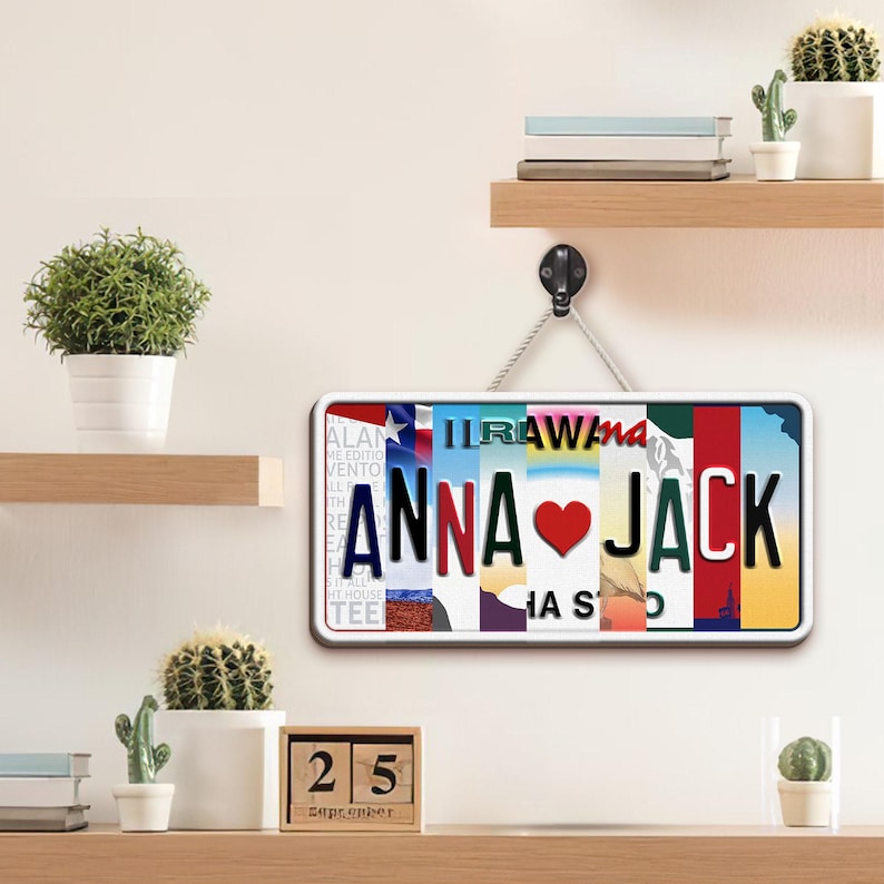 Personalized License Plate sign Anniversary Gift for Boyfriend Husband Girlfriend Wife Spouse Wedding House Warming Groomsmen Gift Valentine