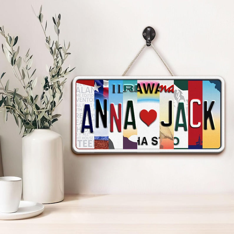 Personalized License Plate sign Anniversary Gift for Boyfriend Husband Girlfriend Wife Spouse Wedding House Warming Groomsmen Gift Valentine