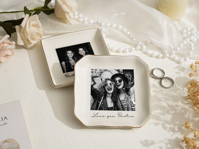 Personalised Photo Trinket Dish: Custom Jewelry Ring Dish, Wedding Gift, Bridesmaid Proposal, Trinket Tray for Best Friend, Bestie