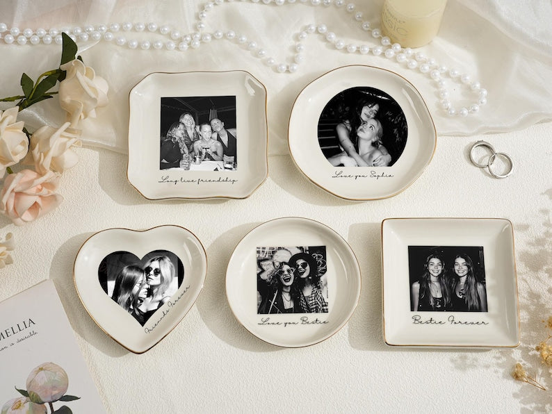 Personalised Photo Trinket Dish: Custom Jewelry Ring Dish, Wedding Gift, Bridesmaid Proposal, Trinket Tray for Best Friend, Bestie