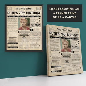 70th Birthday newspaper poster, Born in 1956  Custom Canvas Poster 70th birthday party decor, Birthday poster containing news & highlights from 1956