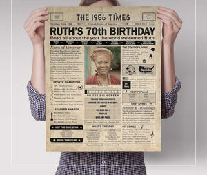 70th Birthday newspaper poster, Born in 1956  Custom Canvas Poster 70th birthday party decor, Birthday poster containing news & highlights from 1956