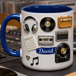 Love Vinyl Music Mug, Retro Record Player Design, Personalized Accent Coffee Mug For Music Lovers