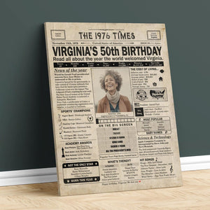 50th Birthday newspaper poster, Printable 50th birthday party decor, Birthday poster containing news & highlights from 1976 in USA