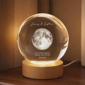 Personalized Moon Phase Crystal Ball Night Light, Engraved Couple, Anniversary Gift
