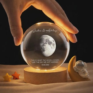 Personalized Moon Phase Crystal Ball Night Light, Engraved Couple, Anniversary Gift