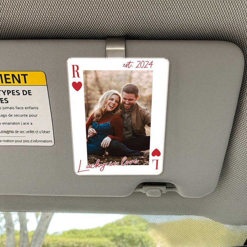 Personalized Couple Photo Visor Clip, Drive Safe Gift for Him, Valentines Day Gift for Boyfriend, Couple Playing Card Car Visor Clip
