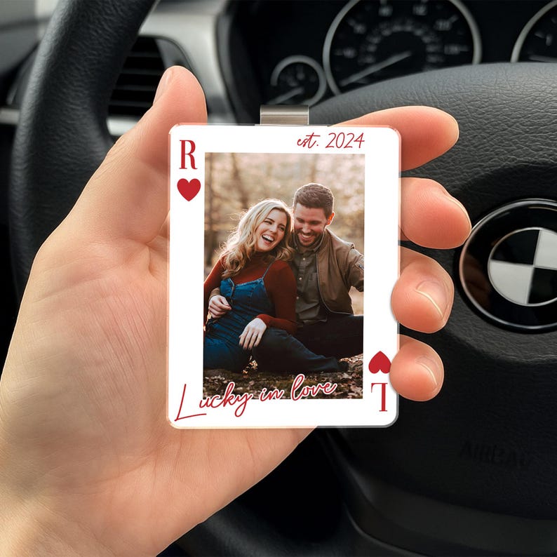 Personalized Couple Photo Visor Clip, Drive Safe Gift for Him, Valentines Day Gift for Boyfriend, Couple Playing Card Car Visor Clip