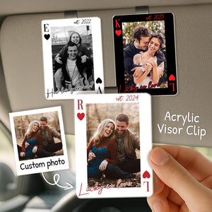 Personalized Couple Photo Visor Clip, Drive Safe Gift for Him, Valentines Day Gift for Boyfriend, Couple Playing Card Car Visor Clip