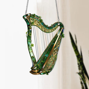 Shamrock Window Hanging, Irish Harp Window Decor, St. Patrick's Day Decoration, Shamrock Suncatcher, Celtic Harp, Celtic Gifts, Irish Decor