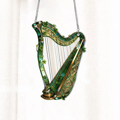 Shamrock Window Hanging, Irish Harp Window Decor, St. Patrick's Day Decoration, Shamrock Suncatcher, Celtic Harp, Celtic Gifts, Irish Decor