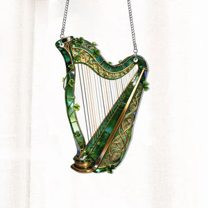 Shamrock Window Hanging, Irish Harp Window Decor, St. Patrick's Day Decoration, Shamrock Suncatcher, Celtic Harp, Celtic Gifts, Irish Decor