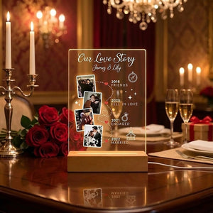 Personalized Couple Photo LED Acrylic Night Light, Custom Love Timeline Lamp, Anniversary Wedding Valentine s Day Gift, Gift for Her