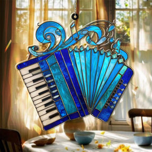 Customed Blue Accordion Acrylic Suncatcher, Musical Instrument Window Art Decor, Folk Music Lover Gift, Aesthetic Musician Wall Ornament
