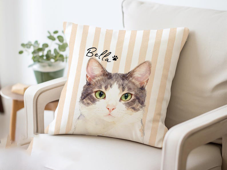 Custom Striped Pet Pillow Using Pet Photo + Name Custom Cat Dog Pillow Personalized Cat Cases Cat Picture Pillow Pet Picture Cushion