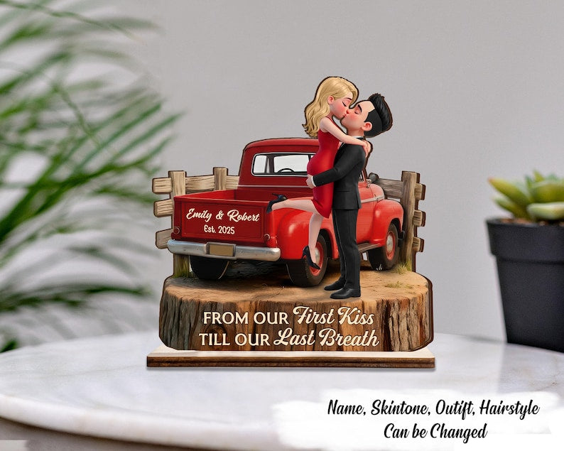 Romantic Couple Pickup Truck You & Me We Got This - Personalized 2-Layered Wooden Plaque, Valentine Couple Figurine Gift, Wedding Decor